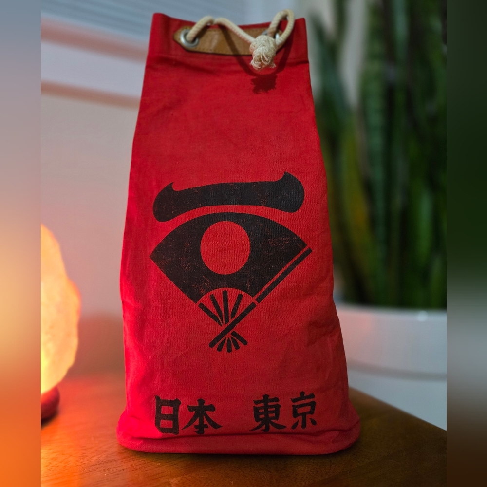 Vintage Japanese Red Canvas Drawstring Tote Bag